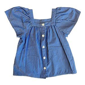 Gap Kids Blue & White Striped Peasant Top with Front Buttons, Square Neck//8 (M)